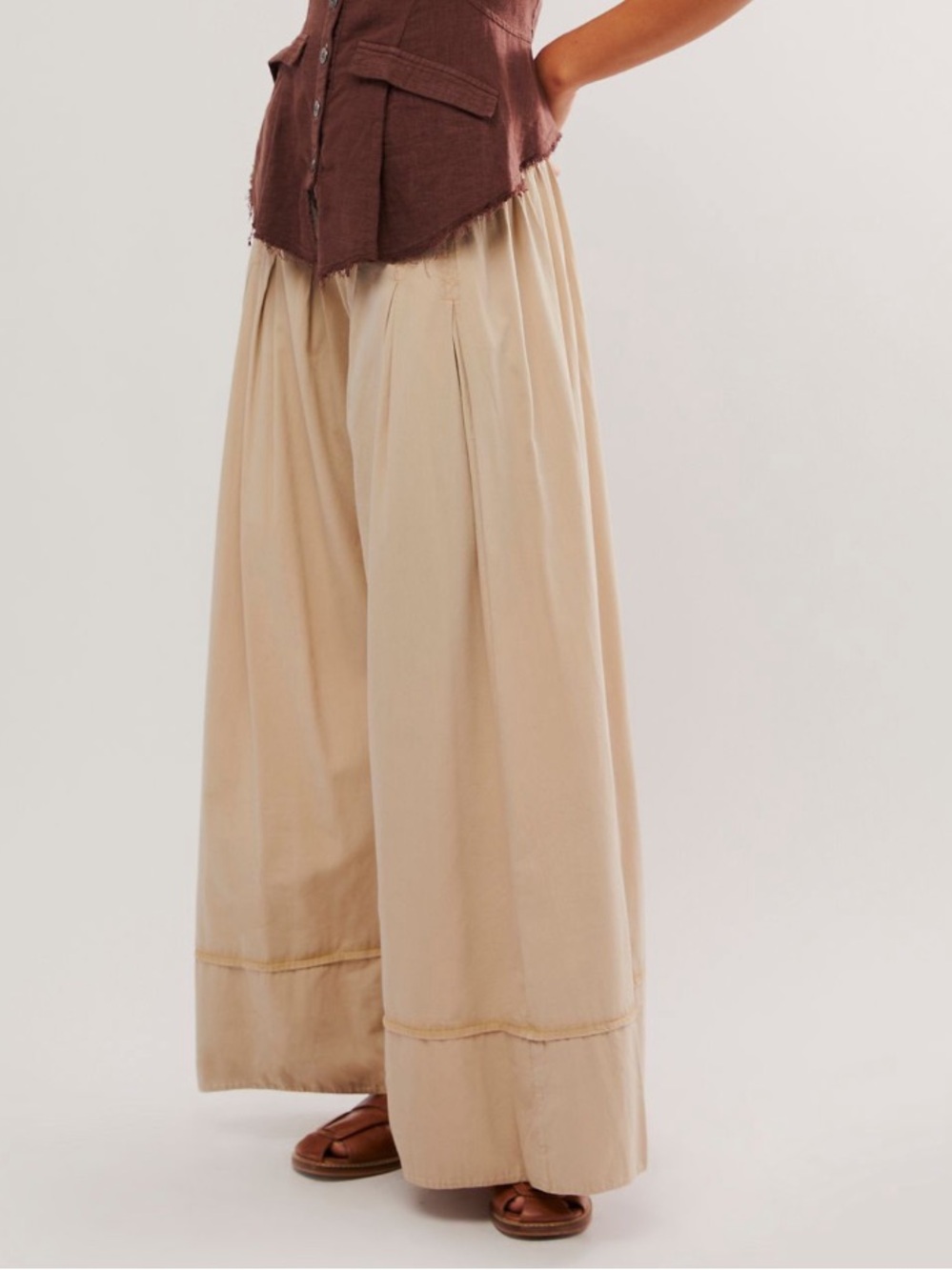 Free People Wide Leg Pants in Beige and Brown